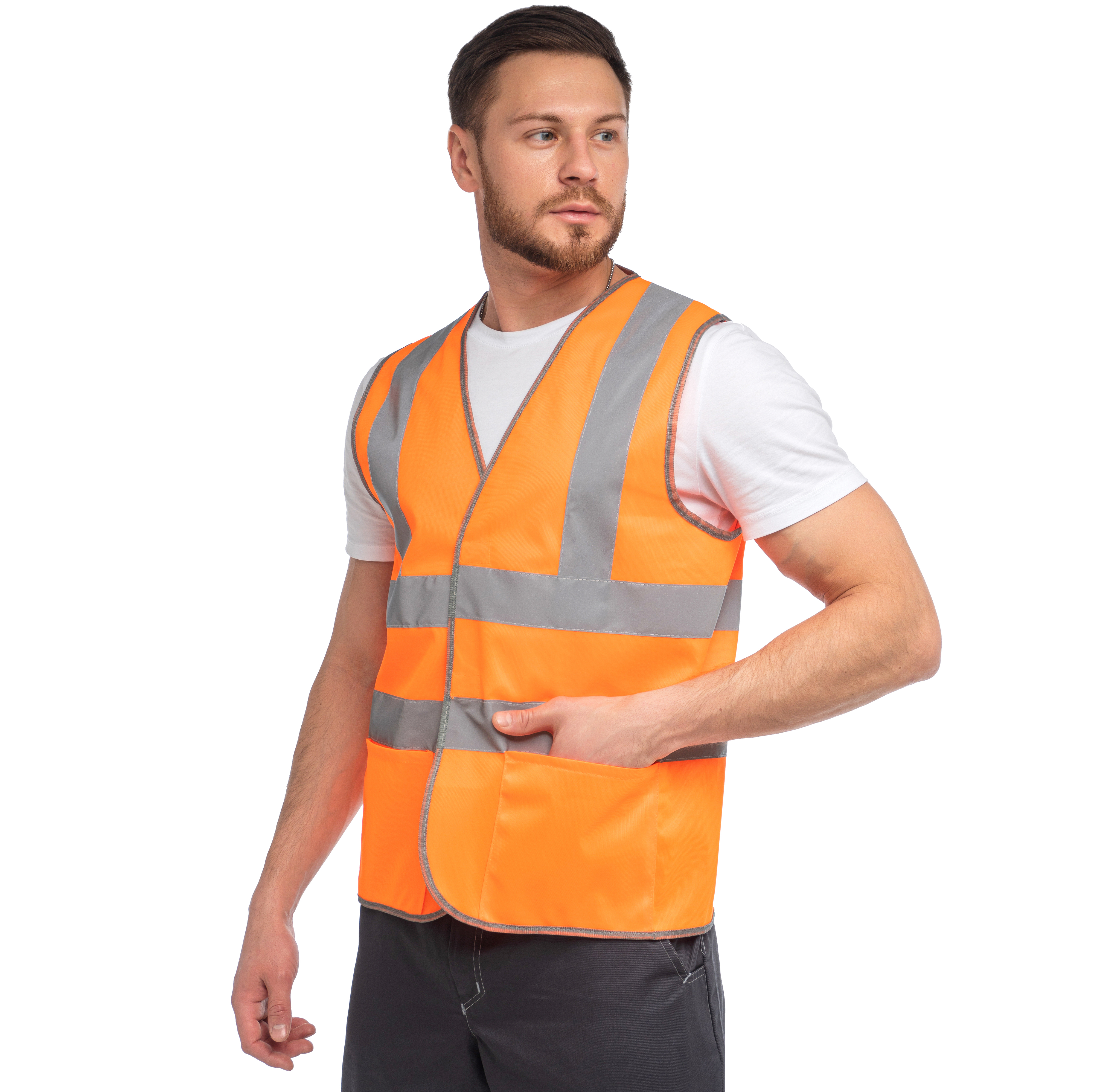 Жилет сигнальный повышенной видимости оранжевый J04K Жилет сигнальный повышенной видимости оранжевый J04K