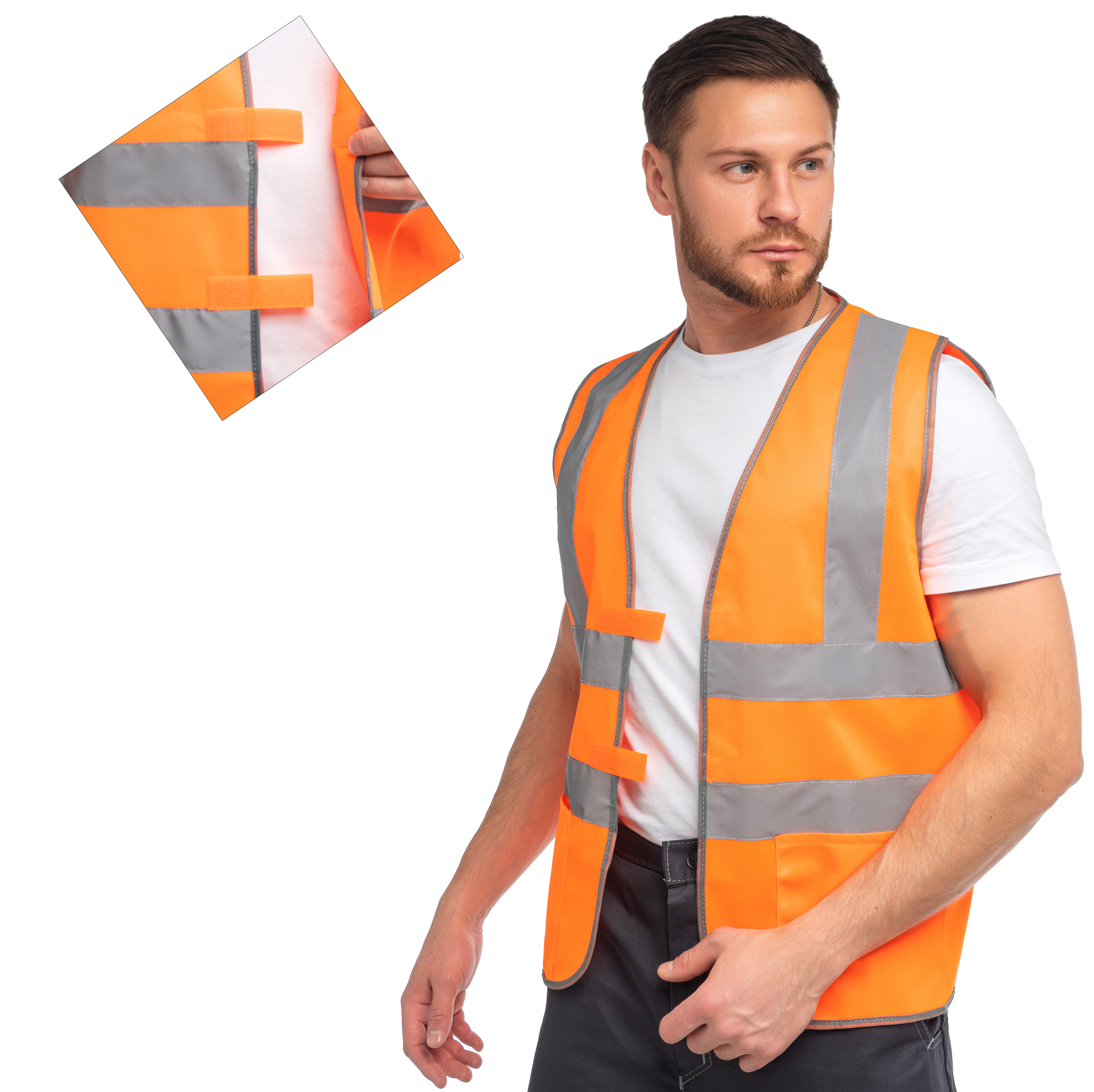 Жилет сигнальный повышенной видимости оранжевый J04K Жилет сигнальный повышенной видимости оранжевый J04K